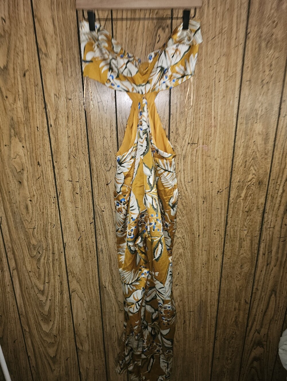 FASHION NOVA Marigold Satin Pack Your Bags Cut Out Strapless Jumpsuit - Large - Picture 3 of 12